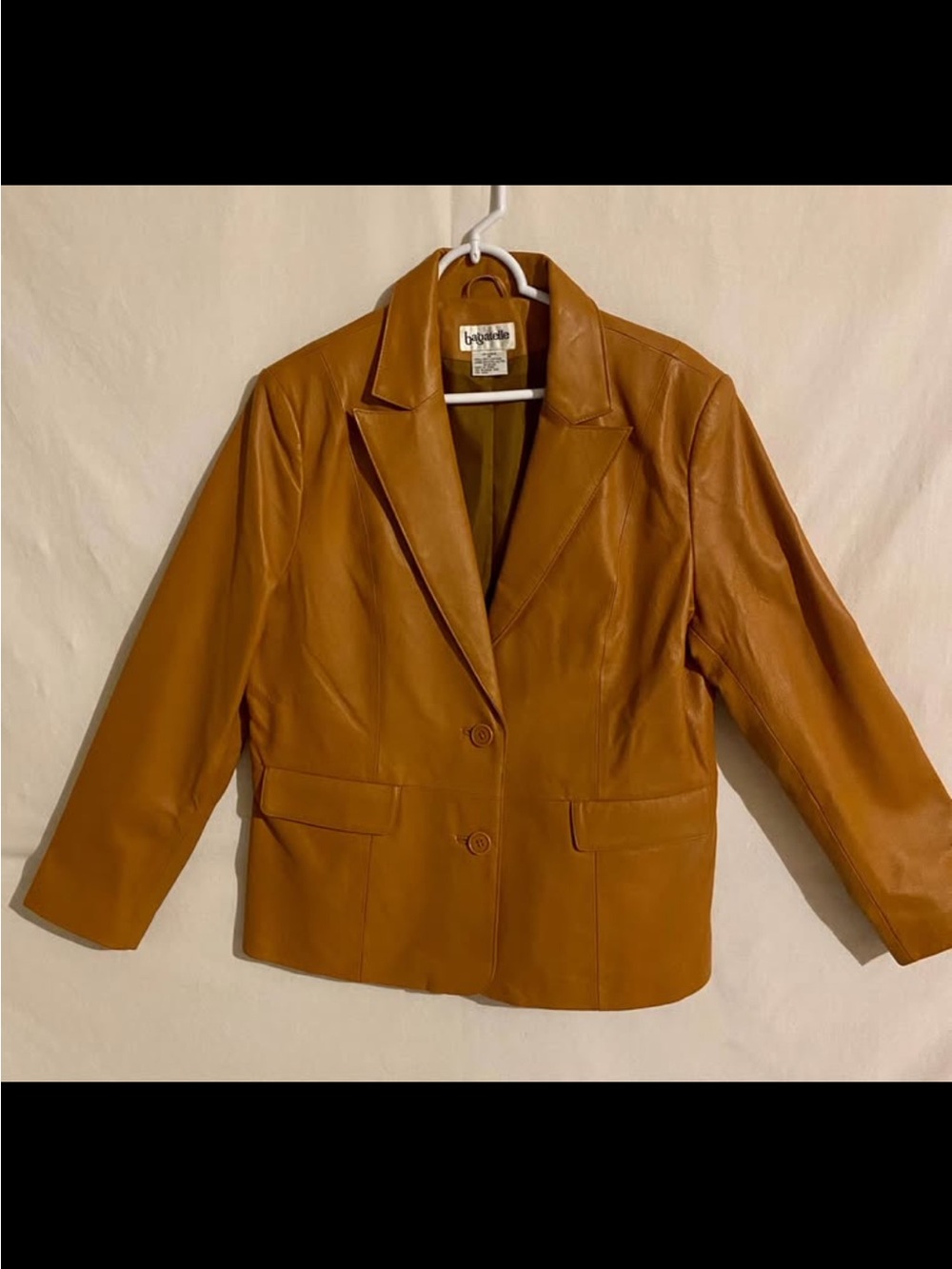 Vintage Retro Bagatelle Classic Tan 100% Leather Lined Short Blazer Size 14